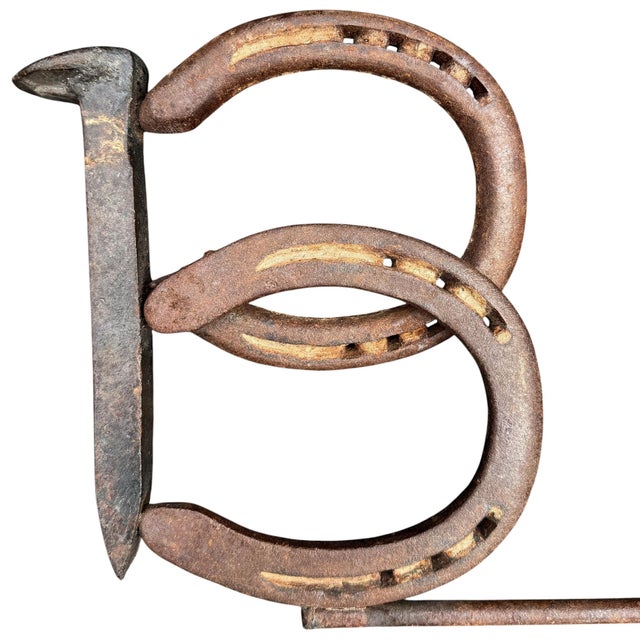 Mid 20th Century "Bar" Sign Made From Horseshoes and Railroad Spikes For Sale - Image 5 of 11