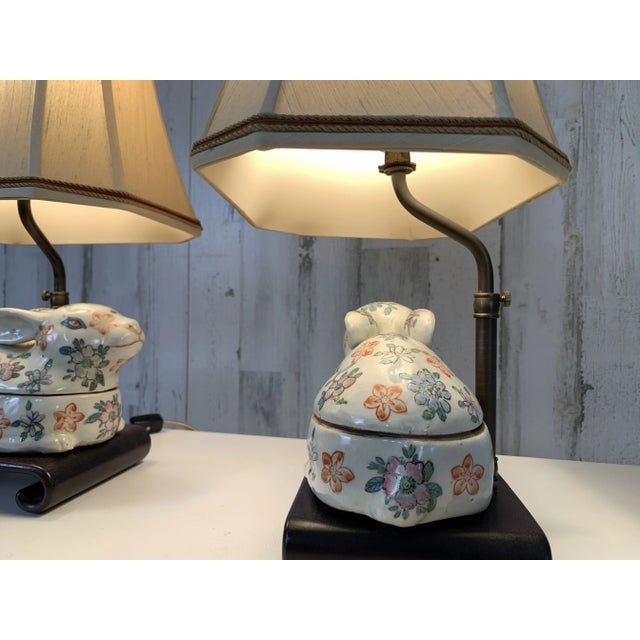 Asian Antique Asian Export Ceramic Rabbit Lamps For Sale - Image 3 of 9