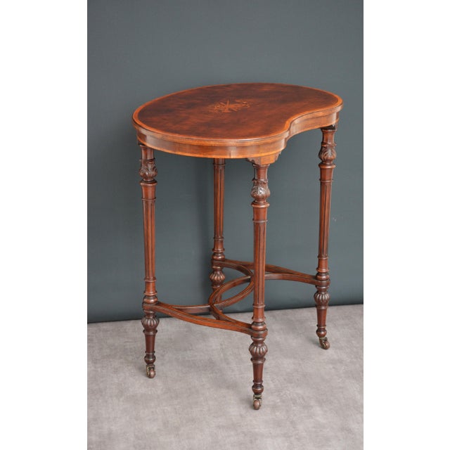 Antique Edwardian Inlaid Mahogany Kidney-Shaped Side Table, 1900 For Sale - Image 6 of 16