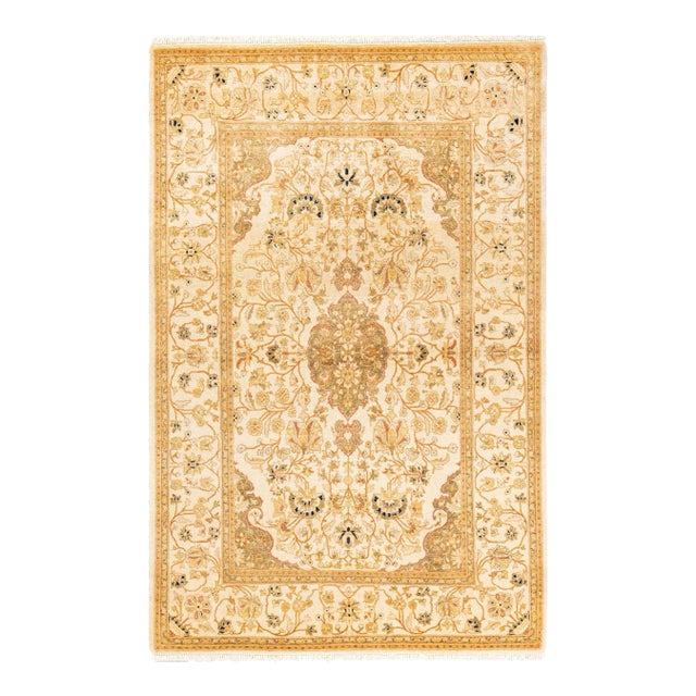 Mogul, One-of-a-Kind Hand-Knotted Area Rug - Ivory, 4' 1" x 6' 2" For Sale