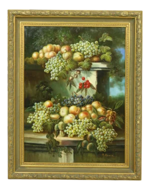 Large Framed Still Life Oil Painting on Canvas ~ Grapes