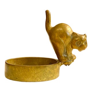 1920s Metal Cat Catch All -Small Comic Startled Cat For Sale