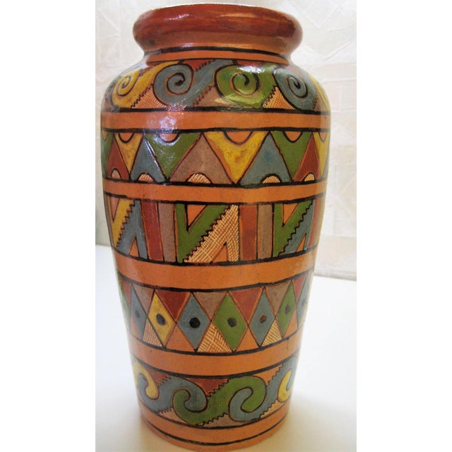 Vintage Mexican Pottery Tlaquepaque Geometric Aztec Design Vase Chairish