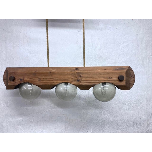 Brutalist 3-Light Pendant Lamp in Wood and Glass from Temde, 1970s For Sale - Image 4 of 14