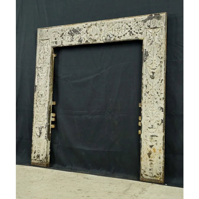Victorian Antique Victorian White Painted Cast Iron Fireplace Insert Surround For Sale - Image 3 of 9