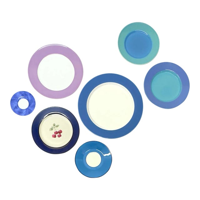 Wide Band Cool-Toned Wall Plate Curation - Group of 7 For Sale