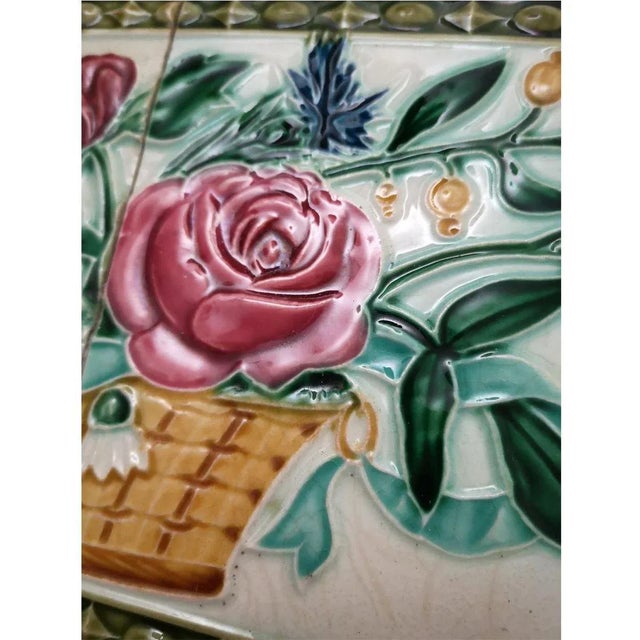 Green Art Nouveau Relief Tiles, Morialmé, 1900s, Set of 2 For Sale - Image 8 of 11