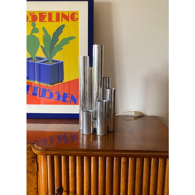 Hollywood regency 6 lights metal table lamp Sciolari, Italy 1970s Chromed metal H 42 x 22 cm diam. Conditions: excellent...