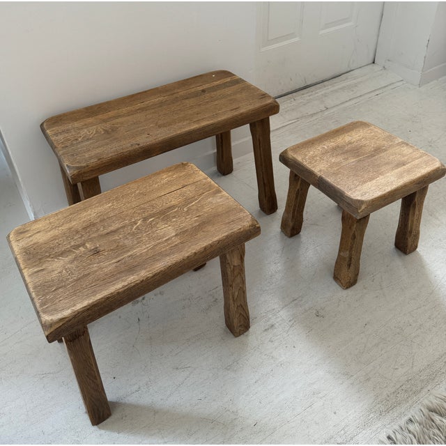 Set of Three Vintage Raw Wood Rustic Nesting Tables | Chairish