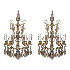 Pair of French Gilt Bronze and Crystal Wall Sconces, Late 19th Century.
