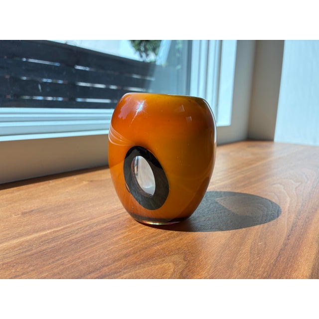 Set of 2, Vintage Dreamlight Mediterrana German Sculptural Art Glass -Amber Votive & Organic Modern Bowl For Sale In Sacramento - Image 6 of 10
