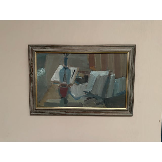 Gösta Stawåsen, Vase and Books, 1950s, Oil on Canvas, Framed For Sale - Image 9 of 13
