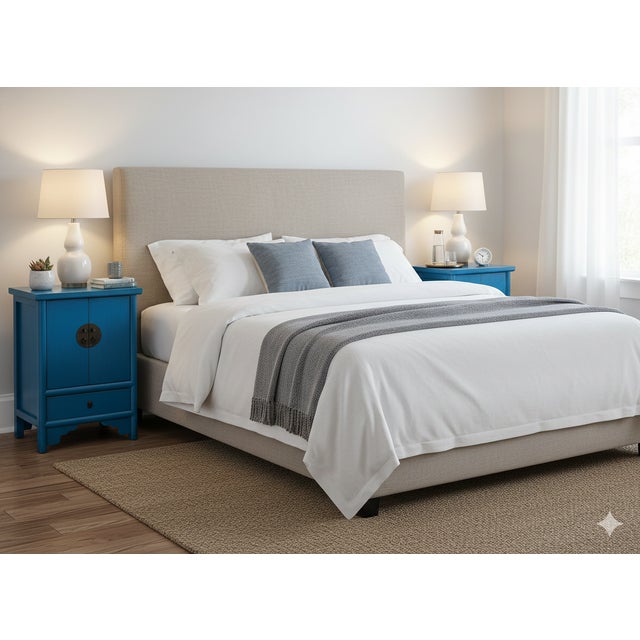 1990s Oriental Distressed Cerulean Blue Medallion Hardware End Table Nightstand For Sale - Image 10 of 10