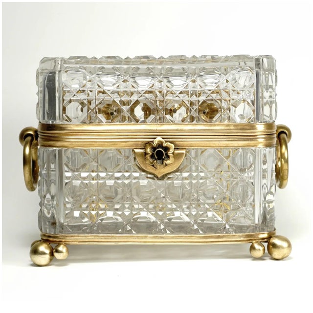 Bronze Mid 19th Century Antique Baccarat French Cut Crystal Perfume Box, Casket For Sale - Image 8 of 12