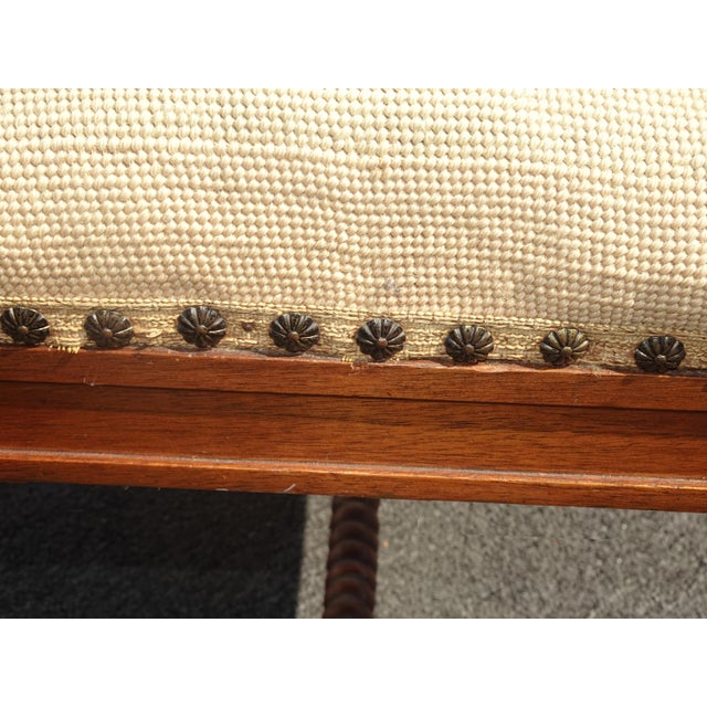 Vintage French Tan Floral Tapestry Bench Stool Decorative Nails & Bobbin Legs For Sale - Image 10 of 12