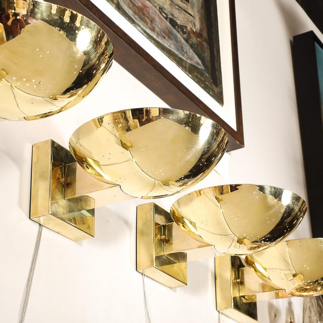 Set of Four Mid-Century Modernist Polished Brass Sconces by Paavo Tynell For Sale - Image 16 of 18