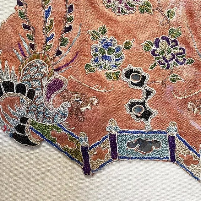 Chinese Qing Dynasty Framed & Mounted Embroidered Textile Art in Pink and Blue - a Pair For Sale - Image 3 of 8