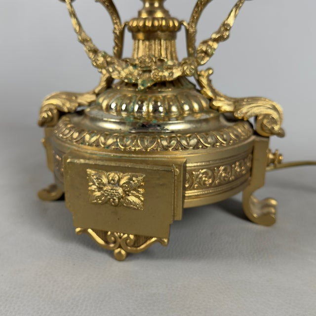 Antique French Table Lamp in Porcelain, Brass and Satin Glass For Sale - Image 9 of 15