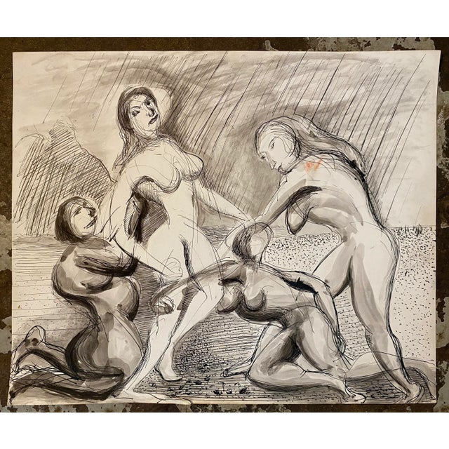 Watercolor, ink and ink wash female;e nude paintings by Vermont artist Frank Wallace (1915/18-2003). Wallace was born in...