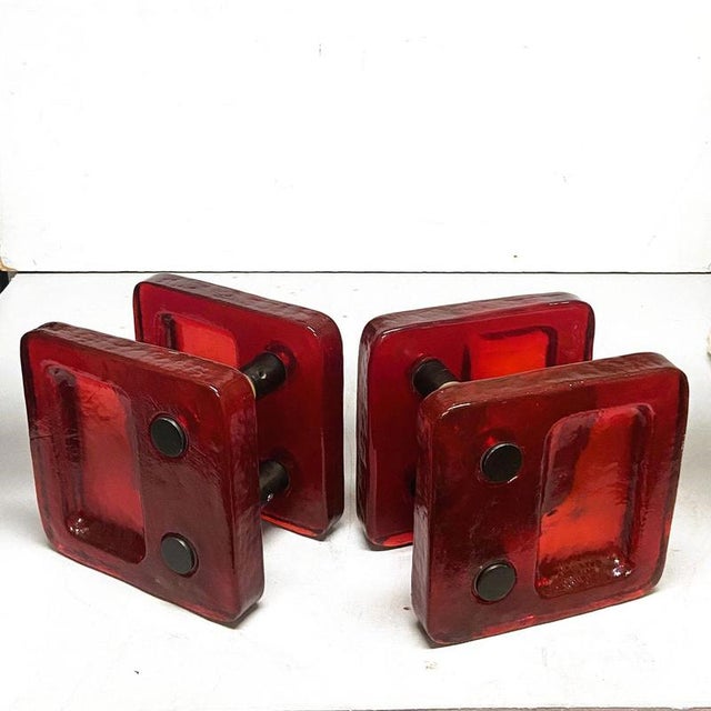Red Glass Handle for Push and Pull Double Doors, 1960s, Set of 2 For Sale - Image 4 of 9
