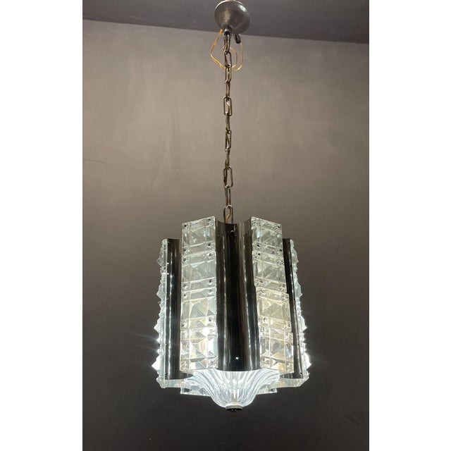 Midcentury crystal cut light pendant cut crystal chrome light pendant 1970’s chrome and crystal frame with murano glass...