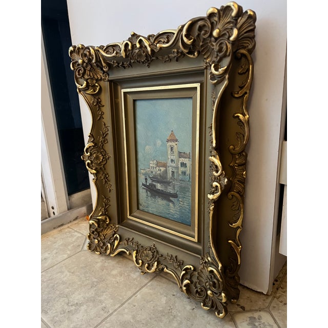 Late 19th Century Rudolf Ribarz (1848–1904) signed "Ribati" Impressionist Venice Canal Gondola Signed Painting in Ornate Gold Frame For Sale - Image 12 of 12