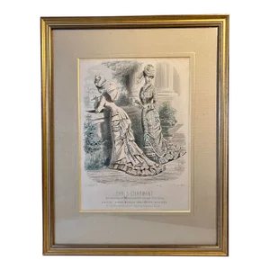 Antique Hand-Colored and Signed French Fashion Engraving - Circa 1879