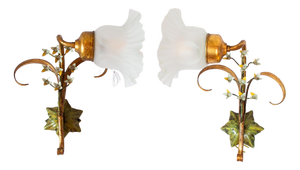Italian Metal Wall Sconces with Flowers and Tulips, 1980s, Set of 2