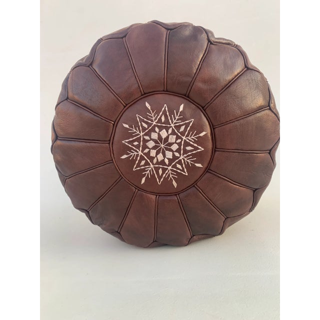 Brown Coffee Moroccan Leather Pouf Cover For Sale - Image 9 of 10