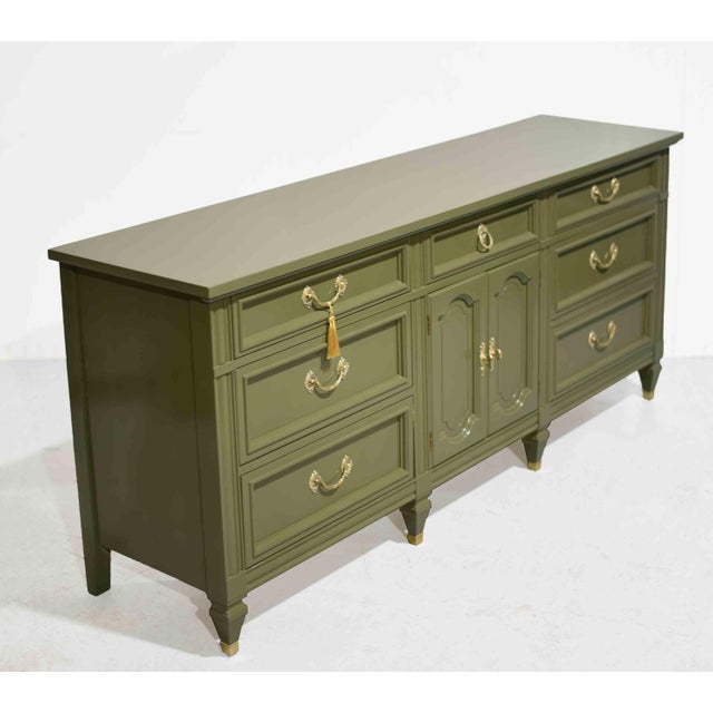 Mid Century French-Inspired Sideboard With Louis XV Brass Hardware by Dixie - Newly Painted For Sale - Image 13 of 16