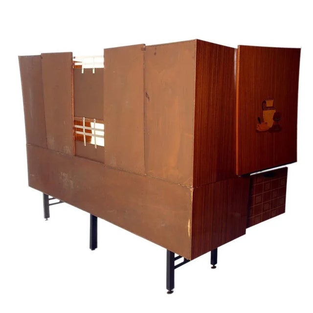 Brown Sideboard in Veneered Rosewood with Maple Inlay, 1960s For Sale - Image 8 of 9