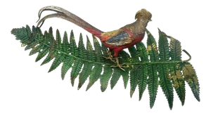 Antique Austrian Geschutzt Signed Bronze Cold Painted Pheasant Bird Fern Figure