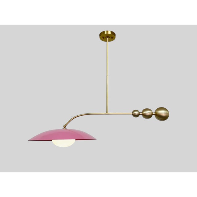 Contemporary Pink Brass Pendant With Milk Glass Shade For Sale - Image 3 of 6
