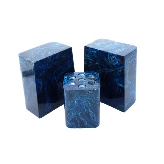 Mid-Century Cobalt Blue Marble Bookends & Pen/Pencil Caddy | Navy Blue Marble Office/Desk Set For Sale