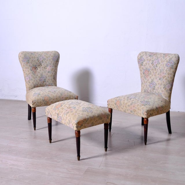 Vintage Italian Lounge Chairs and Ottoman, 1950s, Set of 3 For Sale - Image 3 of 15