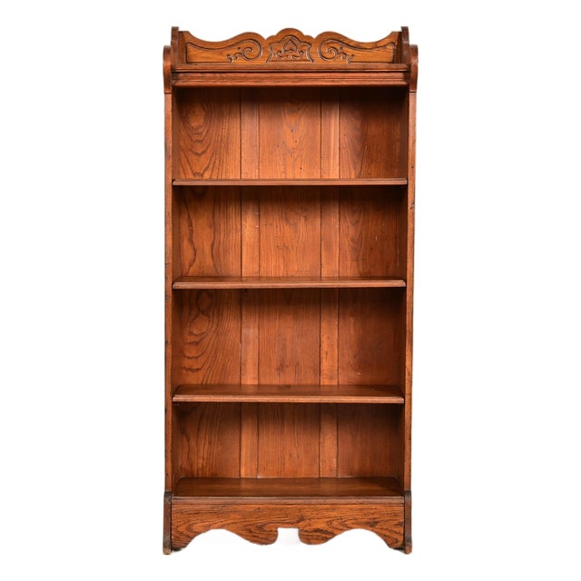 Antique Victorian Carved Oak Bookcase, Circa 1900 For Sale