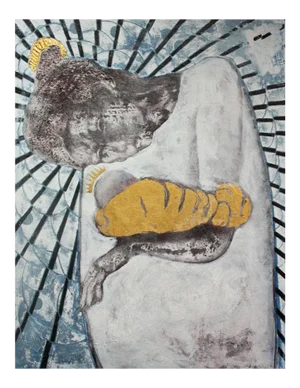 Sax Berlin Mary And The Grain Of Mustard Seed, Oil and Gold and Silver Leaf Painting 2014