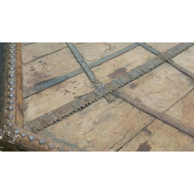 19th Century 19th Century Primitive Polygonal Indian Bullock Ox Cart Dining Table With Metal Braces and Strappings For Sale - Image 5 of 13