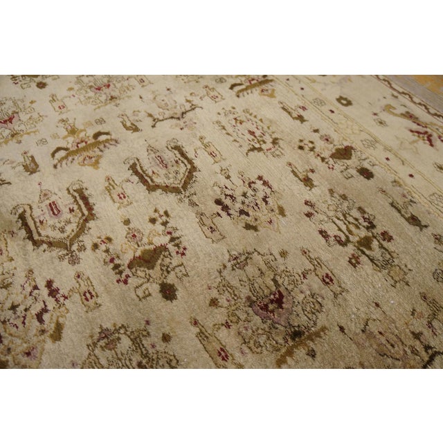 Indian 1870s Tan Ecru Geometric Antique Agra Indian Runner Rug 4' 8" X 23' 6" Handknotted Wool Carpet For Sale - Image 3 of 6