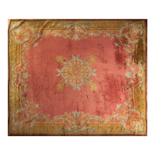 Antique Aubusson Savonnerie Rug, Pink Floral Medallion - Rug & Kilim For Sale