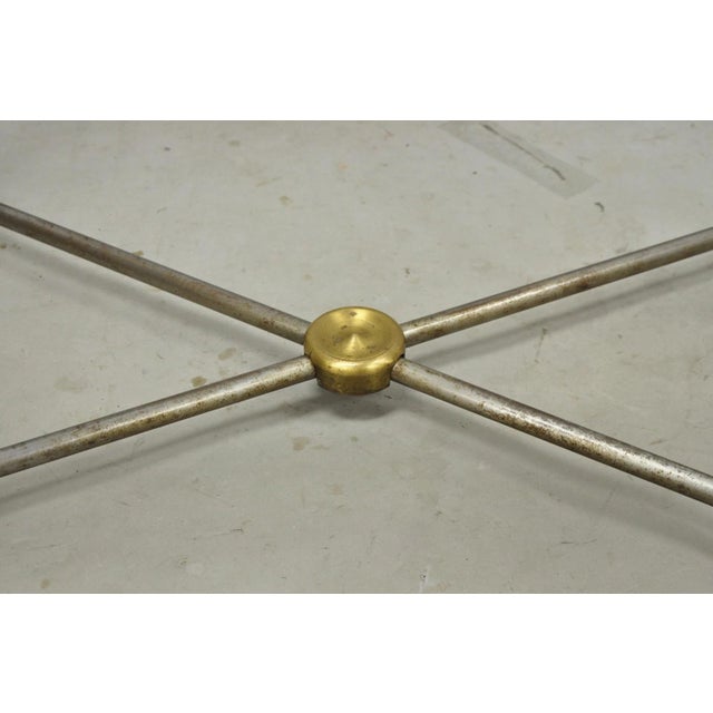 Metal Vintage Directoire Maison Jansen Style Steel & Brass Marble Top Console Table For Sale - Image 7 of 18