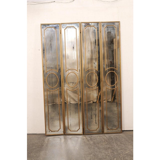 Mid-Century Modern Mid 20th Century Antiqued Glass Folding Screen For Sale - Image 3 of 14