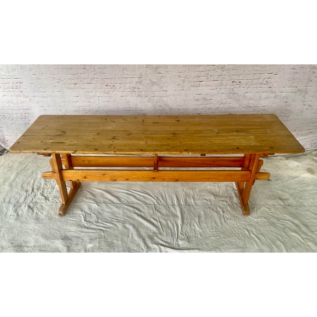 Rustic Danish Rustic Pine Dining Trestle Table, 19th Century For Sale - Image 3 of 11