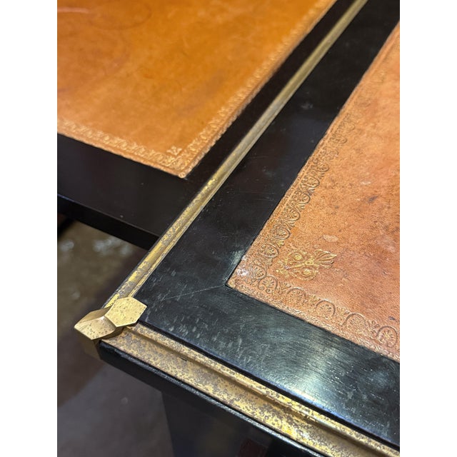 French Louis XVI Ebonized Writing Table or Desk With Embossed Leather Top For Sale - Image 12 of 13
