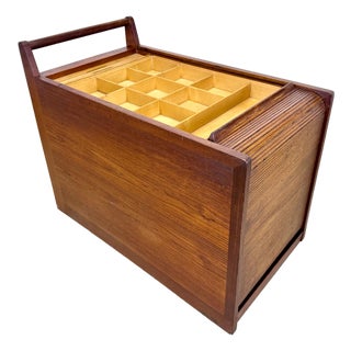 Mid Century Danish Modern Teak Tambour Door Craft / Sewing / Art / Bar Cart For Sale