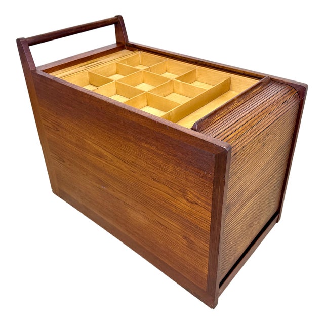 Mid Century Danish Modern Teak Tambour Door Craft / Sewing / Art / Bar Cart For Sale