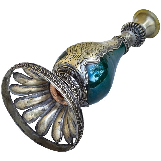 Green Mid 20th Century Moroccan Green Ceramic Candleholder With Engravings For Sale - Image 8 of 8