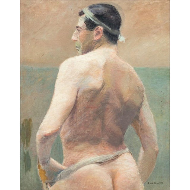 John Knox Dillon (American, 1903-1974), Portrait of a Semi-Nude Male Figure, Oil on Canvas, 1958, signed lower right,...