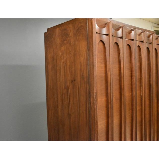 1970s Tobago Brutalist Tall Walnut Armoire Dresser For Sale - Image 4 of 10
