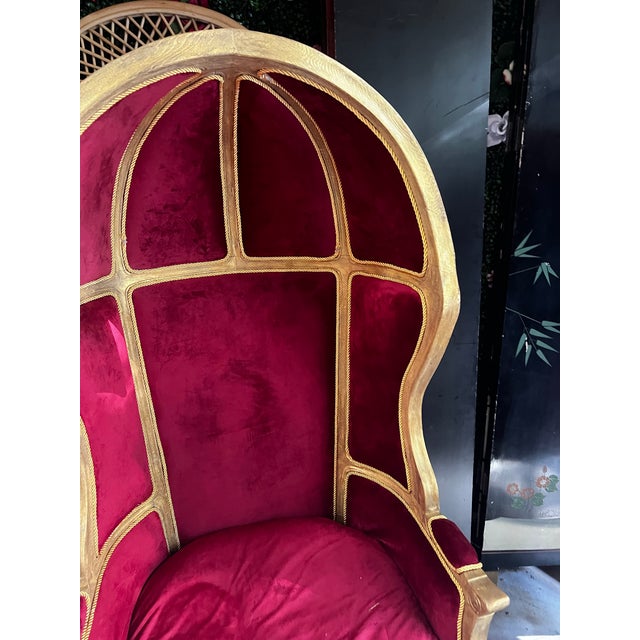 Wood 1970s Pair of Gold Trim Red Baroque Porters Chairs For Sale - Image 7 of 12